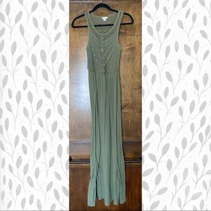 Olive green crochet maxi dress sundress